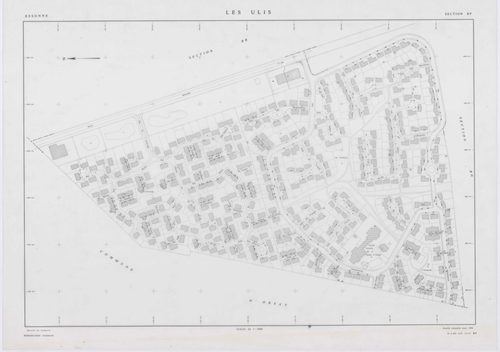 ULIS (LES), plans minutes de conservation : tableau d'assemblage,1987, Ech. 1/10000 ; plans des sections BE, BH, BI, BK, BL, BM, BP, BS, 1986, Ech. 1/1000, sections BN, BO, BR, 1986, Ech. 1/2000. Polyester. N et B. Dim. 105 x 80 cm [12 plans]. 
