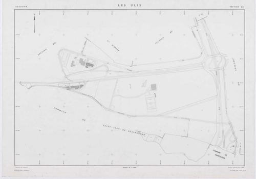ULIS (LES), plans minutes de conservation : tableau d'assemblage,1987, Ech. 1/10000 ; plans des sections BE, BH, BI, BK, BL, BM, BP, BS, 1986, Ech. 1/1000, sections BN, BO, BR, 1986, Ech. 1/2000. Polyester. N et B. Dim. 105 x 80 cm [12 plans]. 
